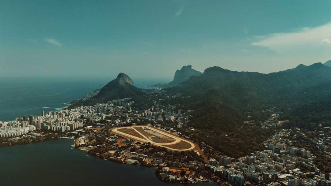Aerial view of rio de janeiro cityscape and mountains